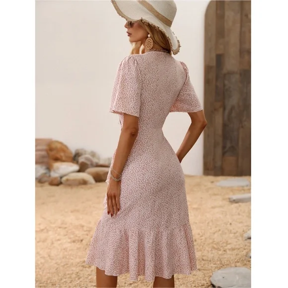 Floral Print Pink Midi Dress - Picture 2 of 8